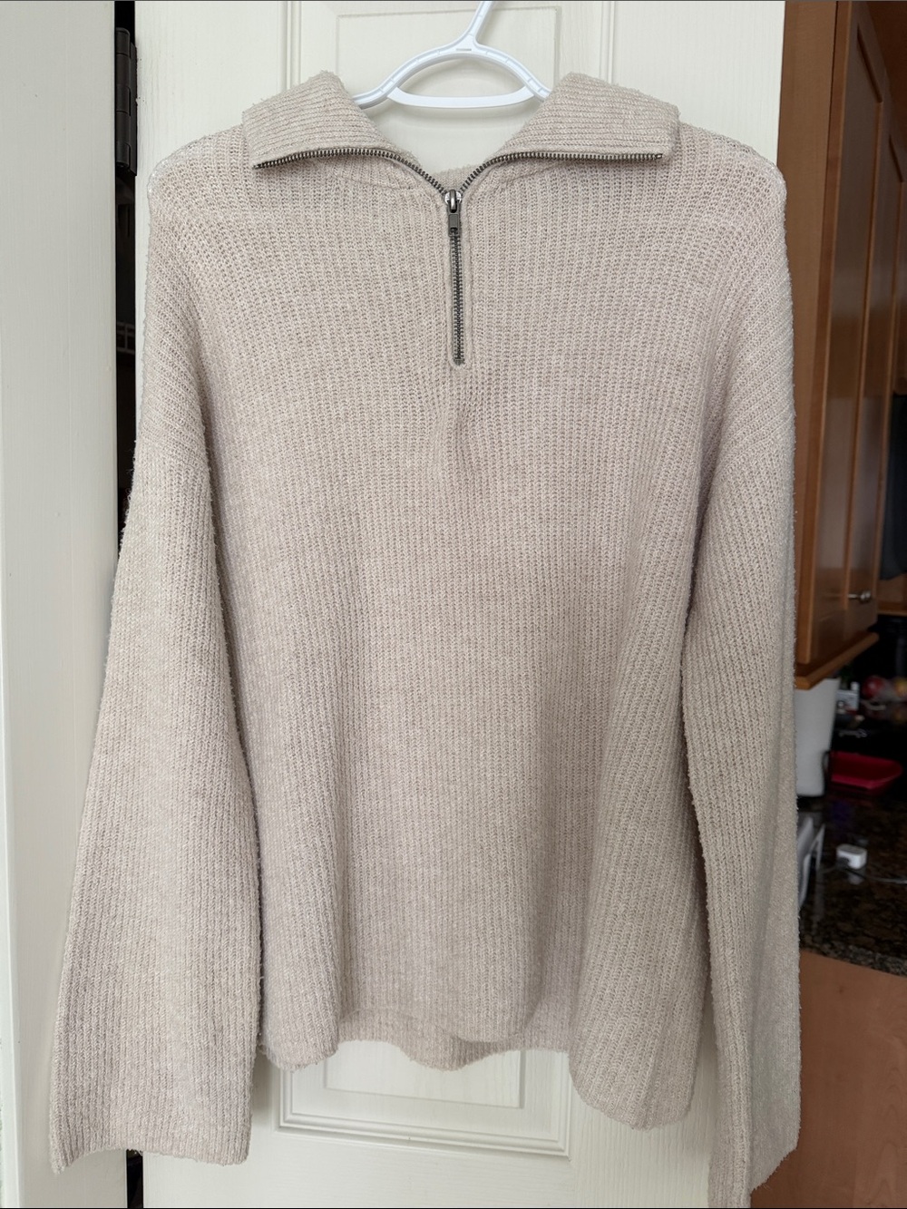 Maurices Beige Zip-Front Knit Collar Sweater